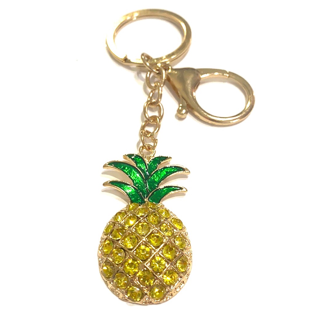 Gold Tone Pineapple Keychain Purse Charm Rhinestones